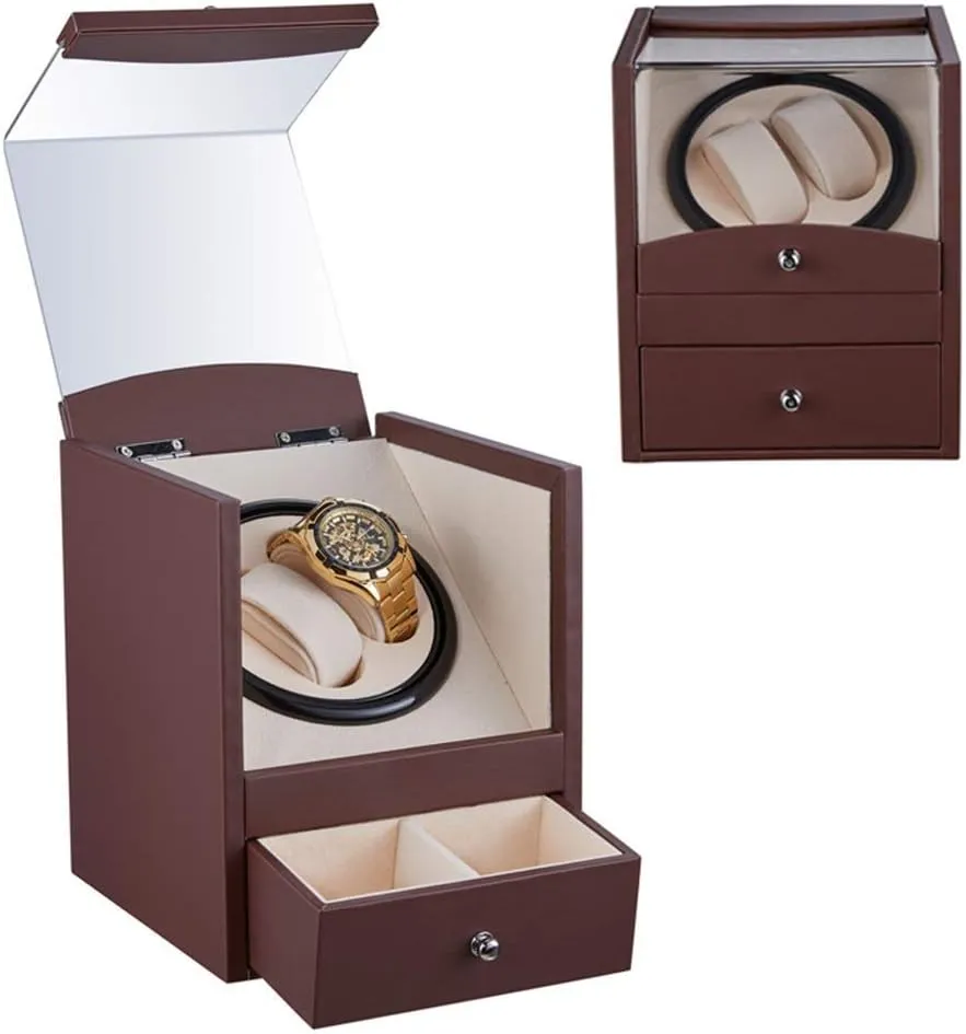 Winder Box 2 2 Automatic Mechanical Watch Winder Double staggered Watch Winding Box Shaker Quiet Silence Motor Watches Storage Winding Beautiful Ho,Brown Automatic Watch Winder Box Watch 