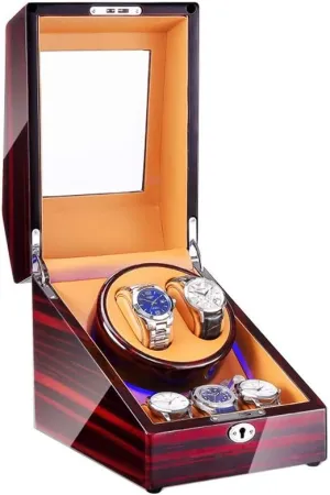 Winder Box 2 3, with LED Light, Wood Shell Piano Paint Exterior, 4 Rotation Modes, Quite Motors Watch Winder Display Watch Box Case brilliant Watch Storage B Automatic Watch 