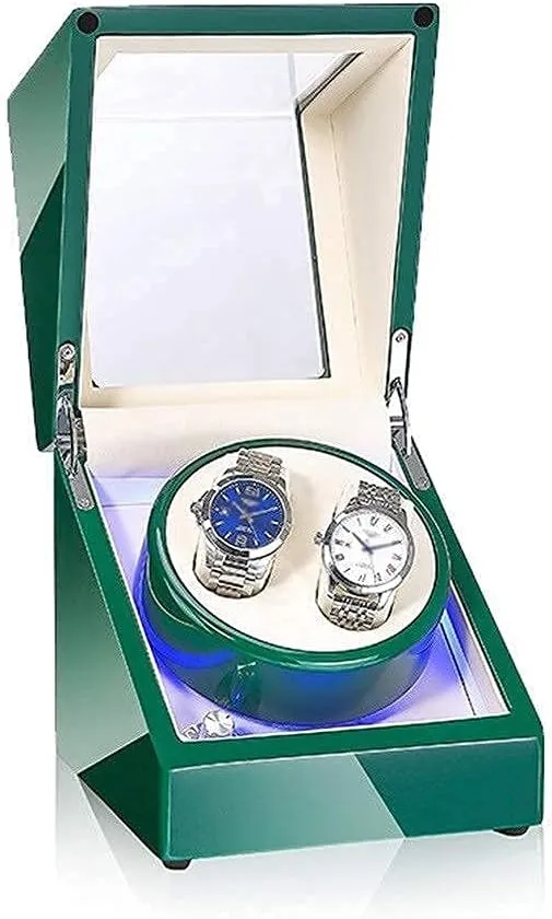 Winder Box Double Watch Winder Box for bee recognition Automatic Watches, with LED Light, Green Piano Paint Exterior, Silent Motor, 4 Rotation Mode Watch Winder Automatic Watch 