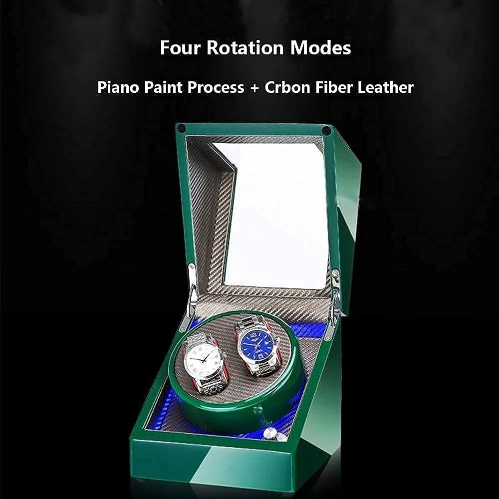 Winder Box Double Watch Winder Box for bee recognition Automatic Watches, with LED Light, Green Piano Paint Exterior, Silent Motor, 4 Rotation Mode Watch Winder Automatic Watch 