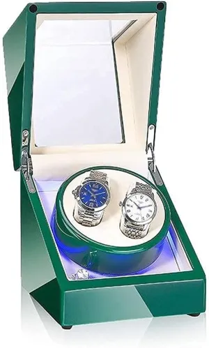 Winder Box Double Watch Winder Box for bee recognition Automatic Watches, with LED Light, Green Piano Paint Exterior, Silent Motor, 4 Rotation Mode Watch Winder Automatic Watch 
