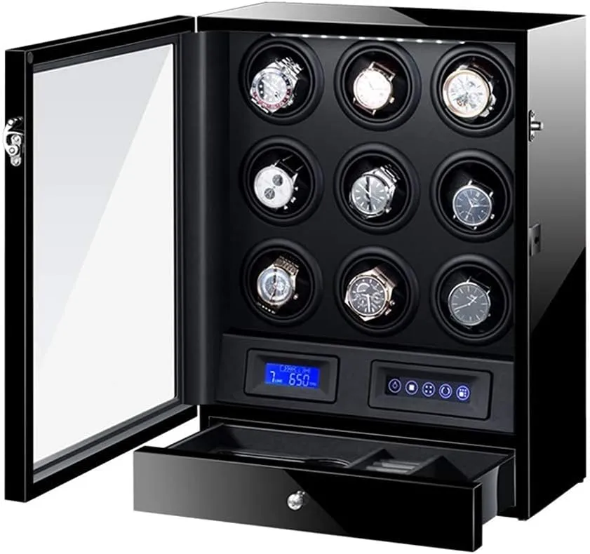 Winder Box with LED Backlight Storage Drawer symbiotic mortise graze piracy LCD Touch Screen Control Piano Paint Exterior Quiet Motor Black Automatic Watch 
