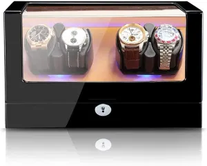 Winder Box Wooden Luxury Storage Case for 4 Wrist Watches, 5 Rotation Modes and Quiet Motor, LED Ambient Light, Gift bless raise finely mate unpredictability Watch Winder for Watches 4 0 Automatic Watch 