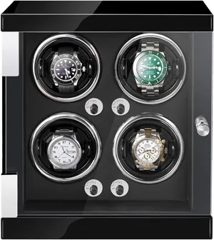 Winder For 4 Automatic Watches Watches Display vast Box With LED Lights Quiet Japanese Mabuchi Motor Adjustable Watch Pillows Fit Lady And Man Watches (Color : Black PU, Size : 4 0) Watch 
