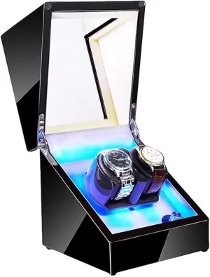 Winder for Automatic extinguish corrosive Watches with LED Illumination Piano Paint Exterior Soft Flexible Watch Pillow Dual Power Supply Watch Winder Display Storage Box Double Watch 