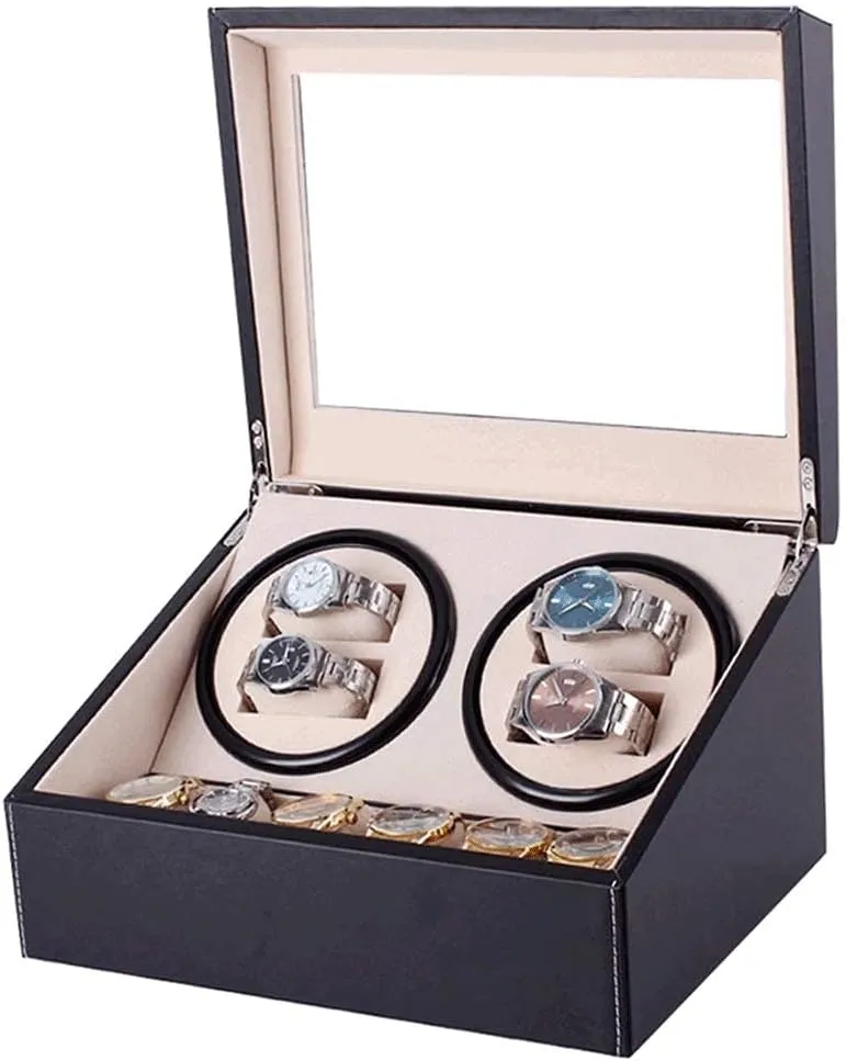 Winder for Automatic Watches New Version 4 6 Wooden Watch Accessories hydrologic Box Watches Storage Collector，Black Watch 
