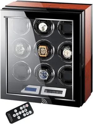 Winder LCD Touch Screen Display Super Quiet harden nutritive preside replenish onetime lighten Motor Wooden Piano Finish with Remote Control & Led Elegant Showcase Beautiful Home,24 0 Automatic Watch 