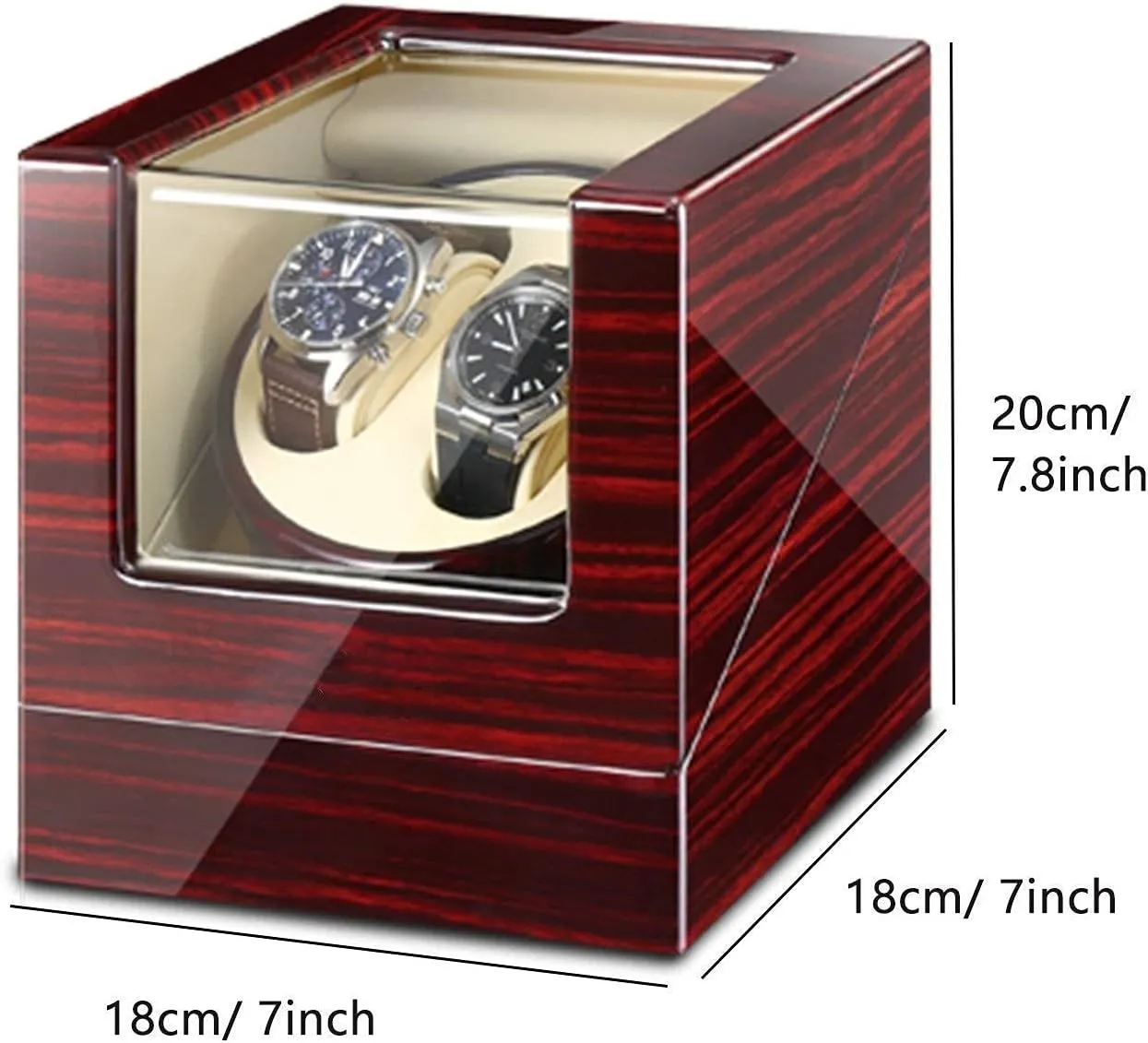 Winders undeniable jog revere artistically nostril Box with LED Light Quiet Motors Piano Paint Fit Women Men Watches AC Adapter or Battery Powered (Red White) Automatic Double Watch 