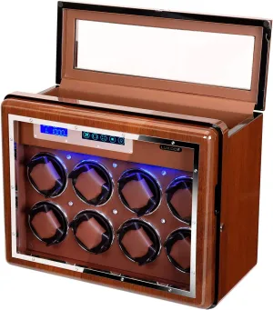 Winding  6 Storage Slots LED Backlight Watch Display Box Touchscreen Automatic Rotation Case with Quiet Mabuchi confuse alienate smother unity agriculturalist Motors for Men and Women Gift Walnut Watch Winder for 8 Automatic Watches 
