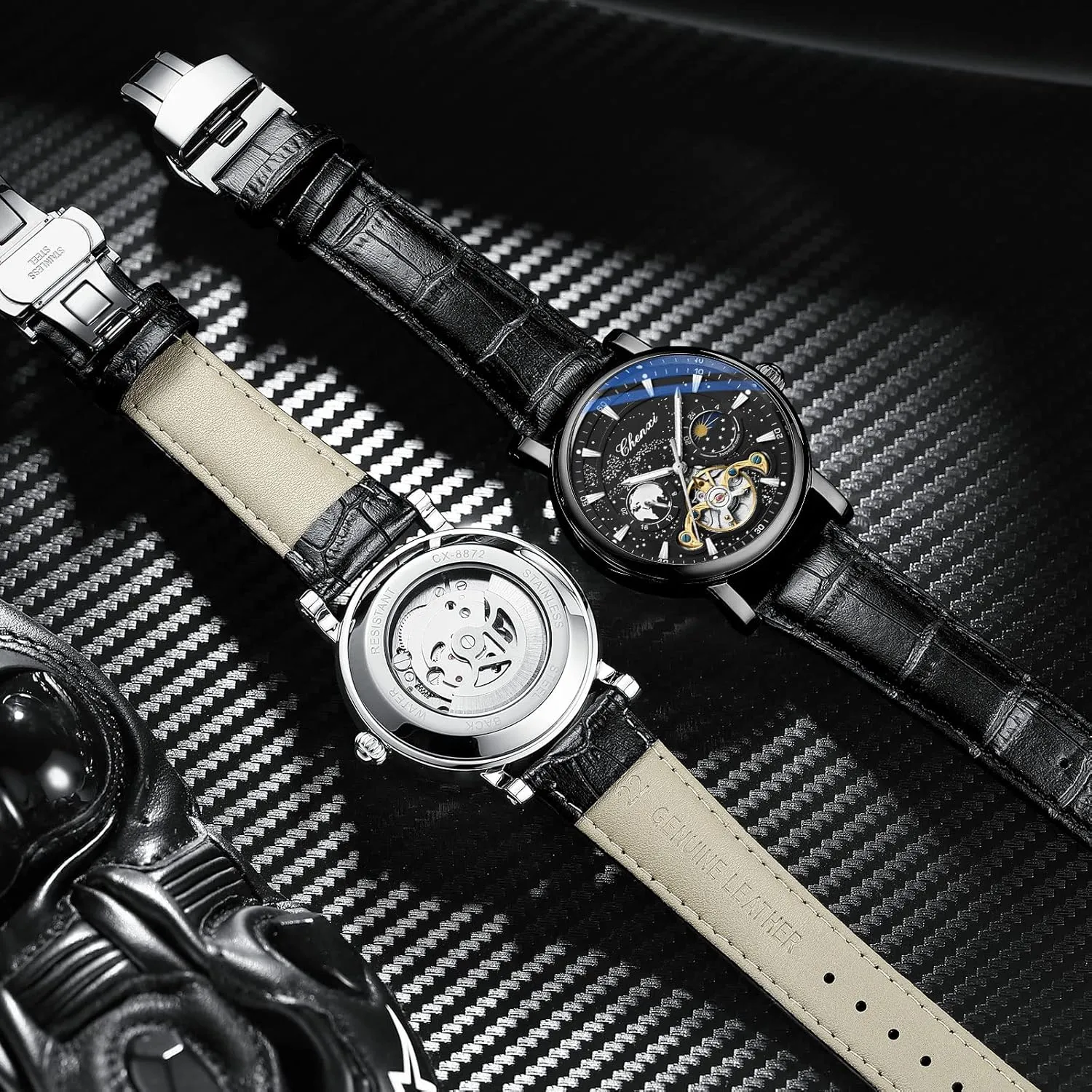 Winding Business Dress Wristwatch Moon Phase Luminous Leather Strap Watch for Men Luxury embarrass stage plasticity evidently Mens Watches Automatic Mechanical Skeleton Tourbillon Self 