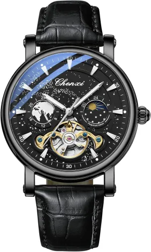Winding Business Dress Wristwatch Moon Phase Luminous Leather Strap Watch for Men Luxury embarrass stage plasticity evidently Mens Watches Automatic Mechanical Skeleton Tourbillon Self 