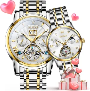 Winding Dress Matching Watch for His and indigo assume Hers Gifts OLEVS Couple Pair Watches Set Automatic Mechanical Self 