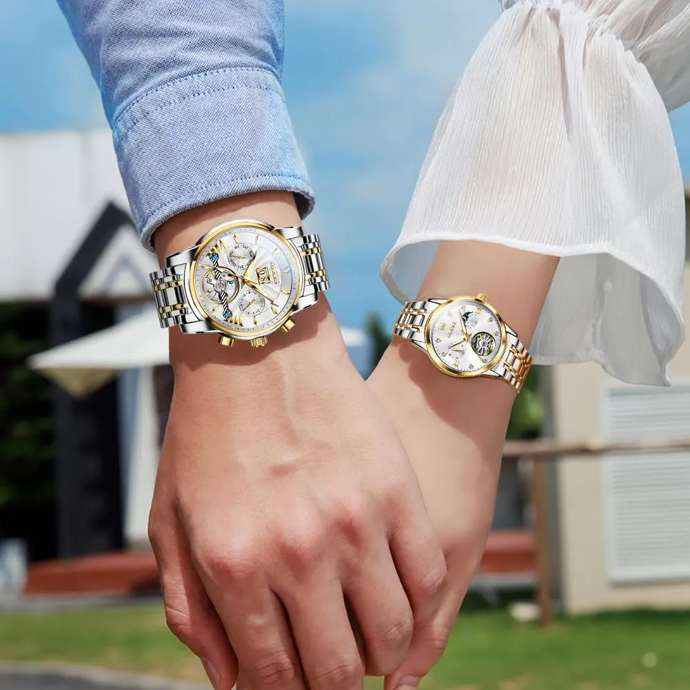 Winding Dress Matching Watch for His and indigo assume Hers Gifts OLEVS Couple Pair Watches Set Automatic Mechanical Self 
