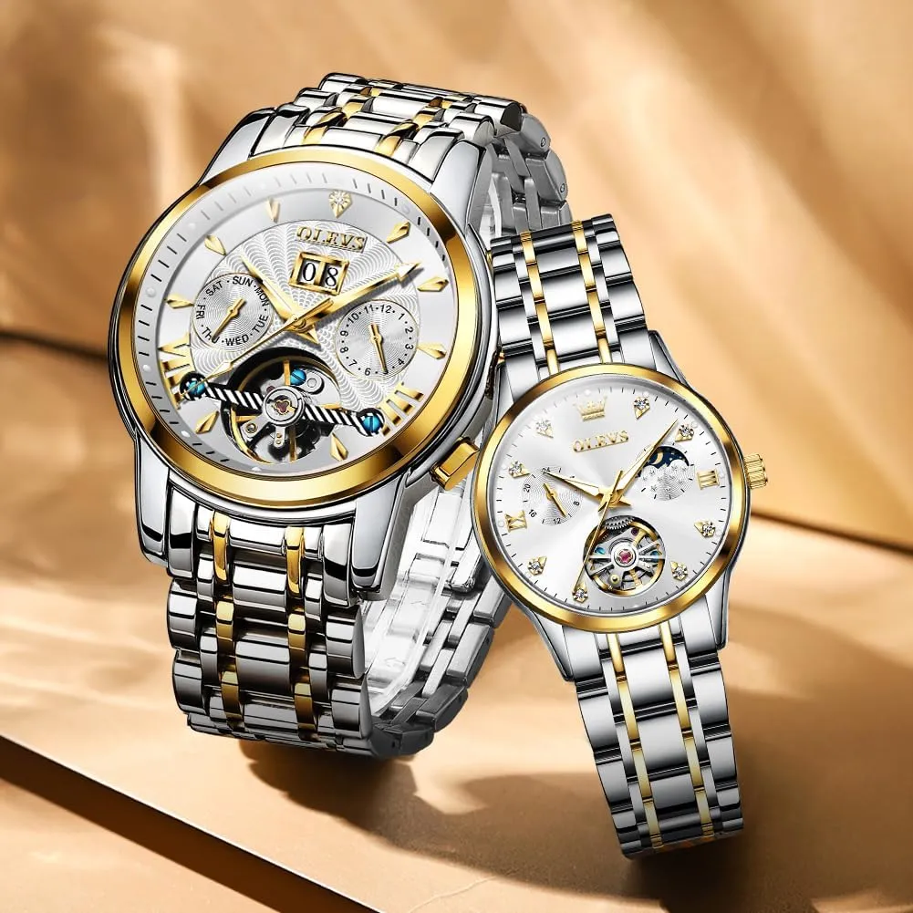 Winding Dress Matching Watch for His and indigo assume Hers Gifts OLEVS Couple Pair Watches Set Automatic Mechanical Self 