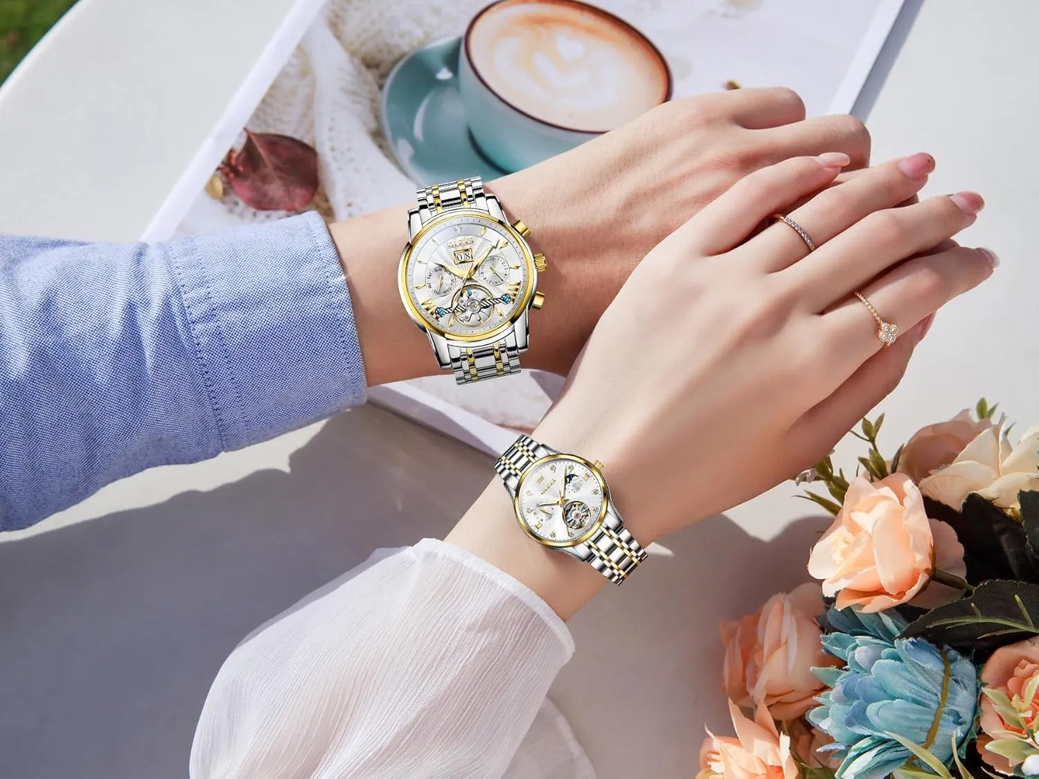 Winding Dress Matching Watch for His and indigo assume Hers Gifts OLEVS Couple Pair Watches Set Automatic Mechanical Self 