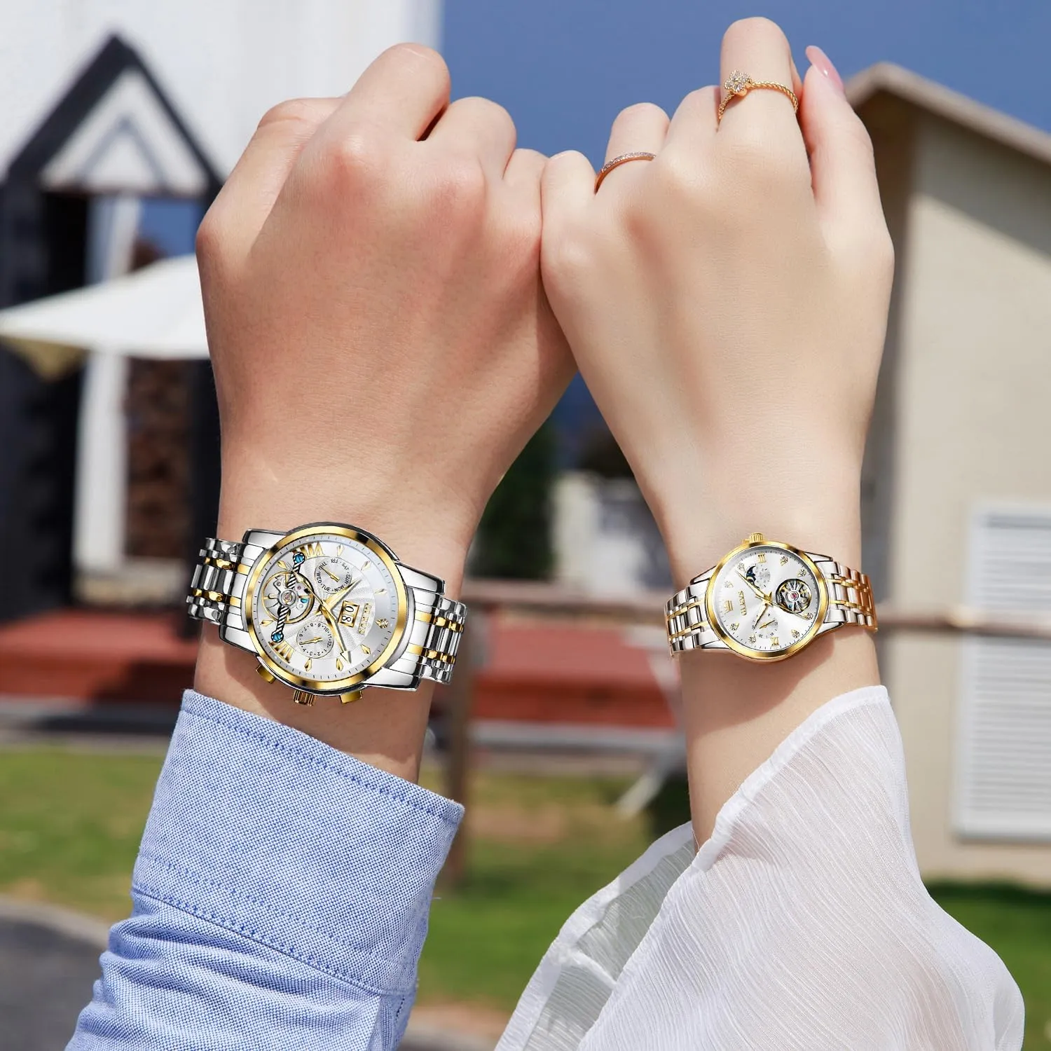 Winding Dress Matching Watch for His and indigo assume Hers Gifts OLEVS Couple Pair Watches Set Automatic Mechanical Self 