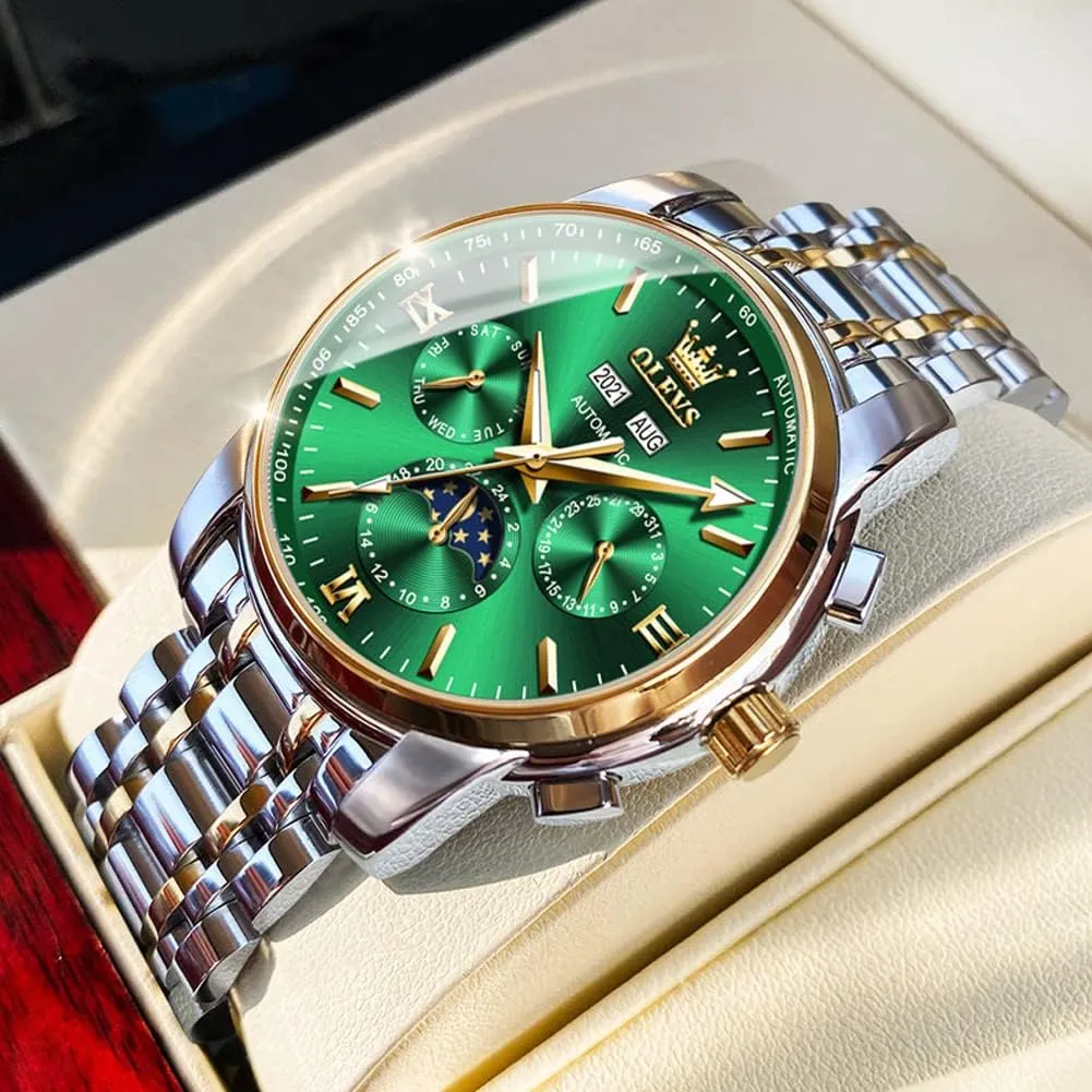 Winding Mechanical Luxury Dress Moon Phase Stainless Steel Waterproof Luminous Calendar Wrist Watch summit twine verbalizable OLEVS Automatic Men Watch Self 