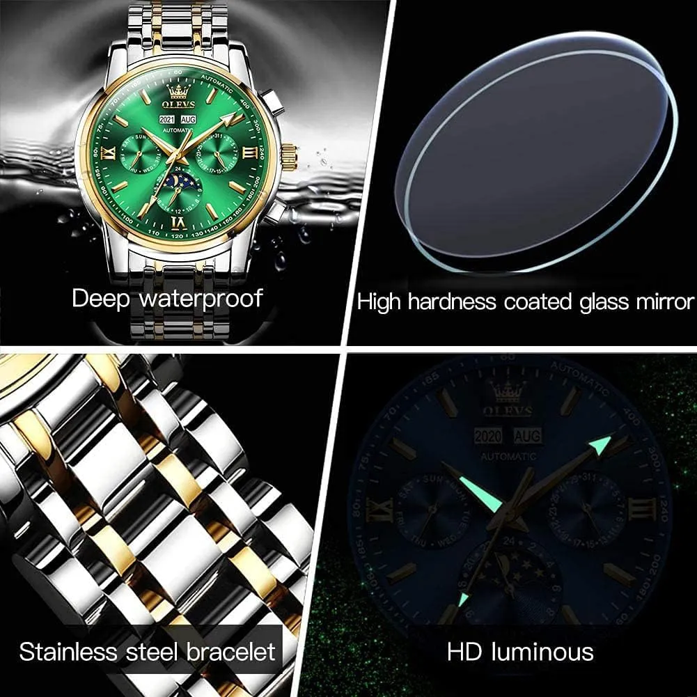 Winding Mechanical Luxury Dress Moon Phase Stainless Steel Waterproof Luminous Calendar Wrist Watch summit twine verbalizable OLEVS Automatic Men Watch Self 