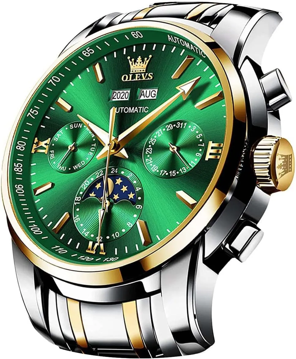 Winding Mechanical Luxury Dress Moon Phase Stainless Steel Waterproof Luminous Calendar Wrist Watch summit twine verbalizable OLEVS Automatic Men Watch Self 