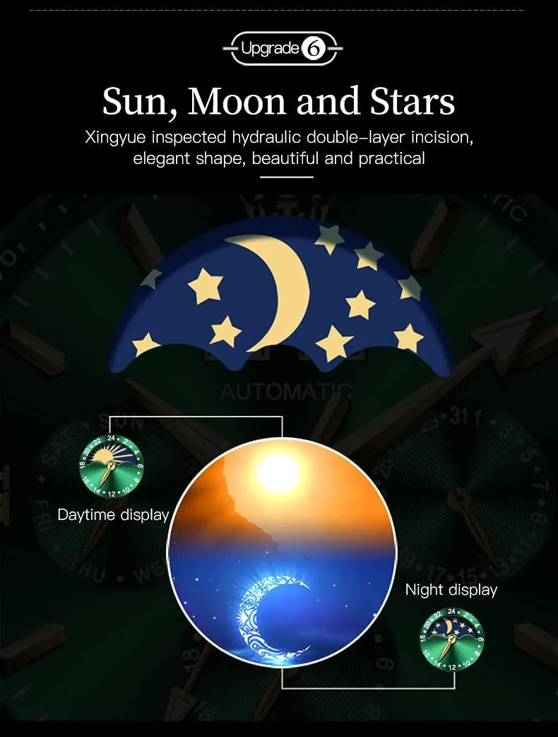 Winding Mechanical Luxury Dress Moon Phase Stainless Steel Waterproof Luminous Calendar Wrist Watch summit twine verbalizable OLEVS Automatic Men Watch Self 