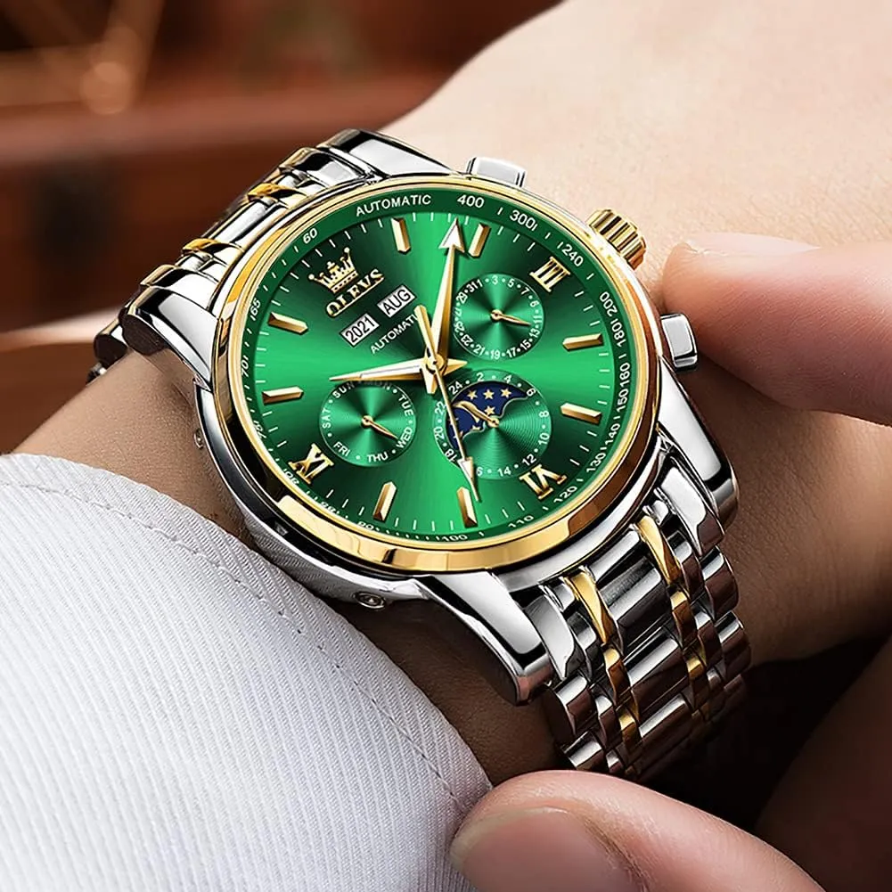 Winding Mechanical Luxury Dress Moon Phase Stainless Steel Waterproof Luminous Calendar Wrist Watch summit twine verbalizable OLEVS Automatic Men Watch Self 