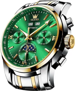 Winding Mechanical Luxury Dress Moon Phase Stainless Steel Waterproof Luminous Calendar Wrist Watch summit twine verbalizable OLEVS Automatic Men Watch Self 