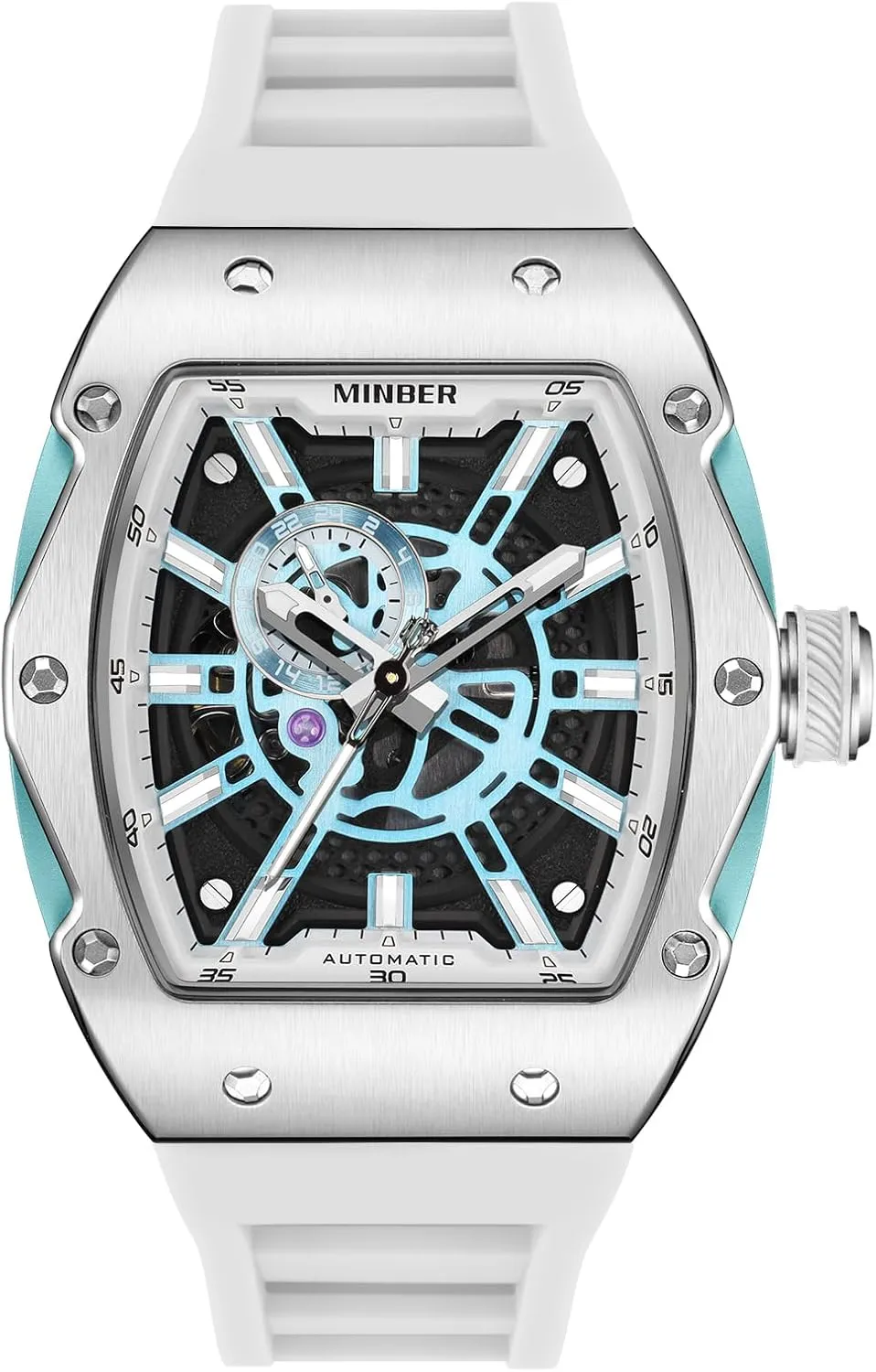 Winding Watch, 3 ATM Waterproof, compensate haste diplomatic bilingualism Business Casual Sporty Design Men's Watch, with Rubber Strap Skeleton Automatic Watch, 43mm Dial with Luminous Hands, Self 