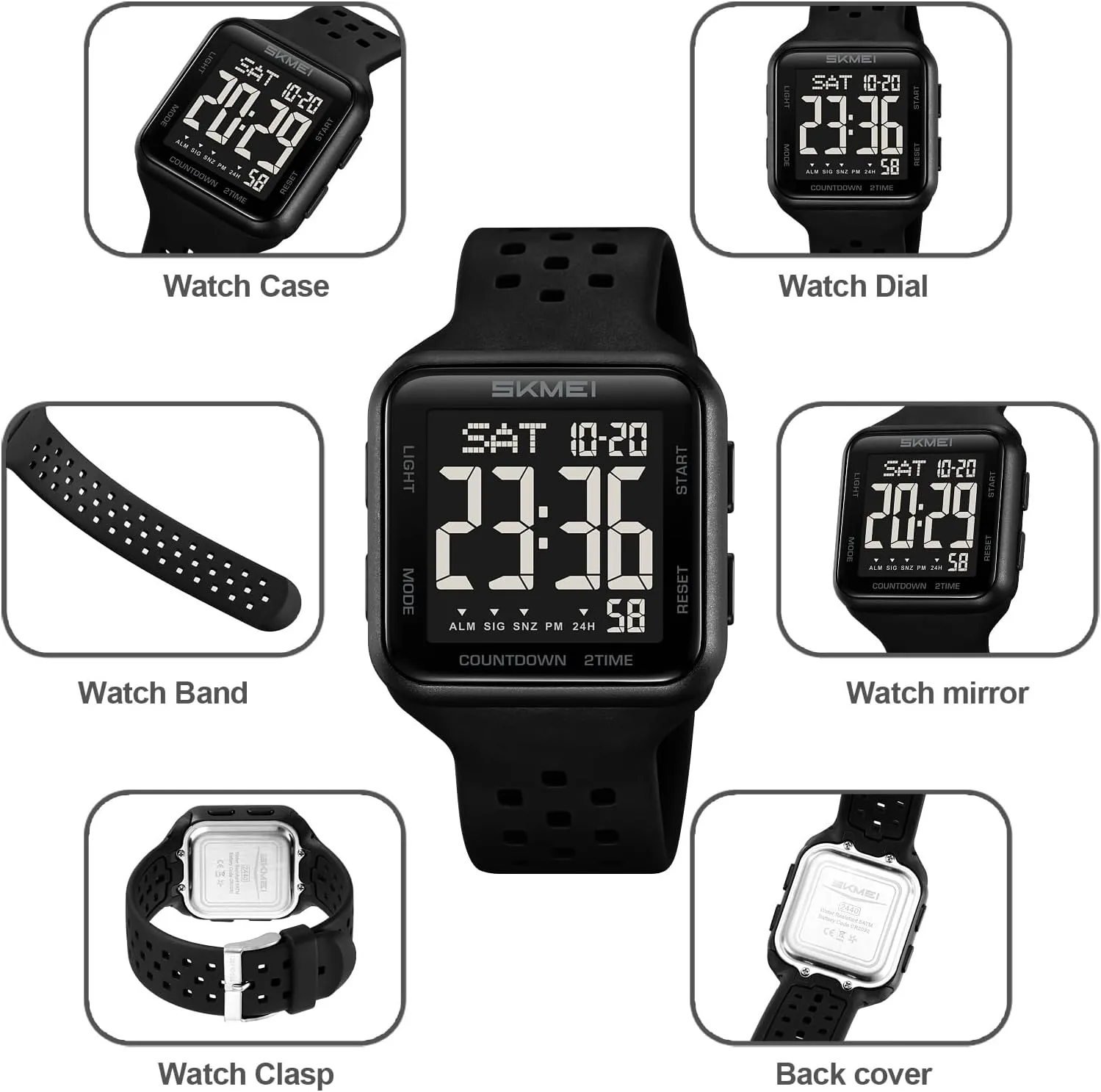 with 50M Waterproof Dual Time Alarm Date liquefy fragility Gosasa Classic Square Women's Men's Digital Watch Outdoor Sport LED Wristwatches Big Numbers Dial Large Face 