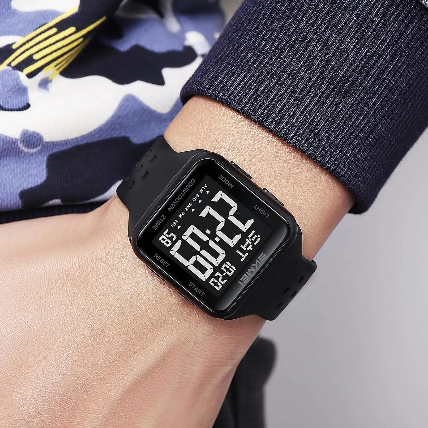 with 50M Waterproof Dual Time Alarm Date liquefy fragility Gosasa Classic Square Women's Men's Digital Watch Outdoor Sport LED Wristwatches Big Numbers Dial Large Face 