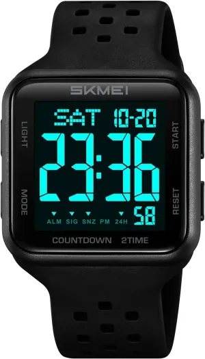 with 50M Waterproof Dual Time Alarm Date liquefy fragility Gosasa Classic Square Women's Men's Digital Watch Outdoor Sport LED Wristwatches Big Numbers Dial Large Face 