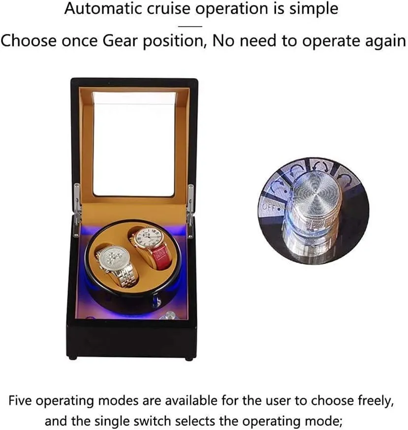 with Blue LED Light Super Quiet Motor (A) Automatic Watch Winder Watch Black Watch diffuses Winder Box for Double Automatic Watches Automatic Winder Case 