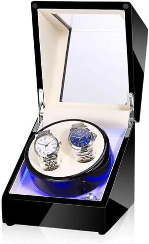 with Blue LED Light Super Quiet Motor (A) Automatic Watch Winder Watch Black Watch diffuses Winder Box for Double Automatic Watches Automatic Winder Case 