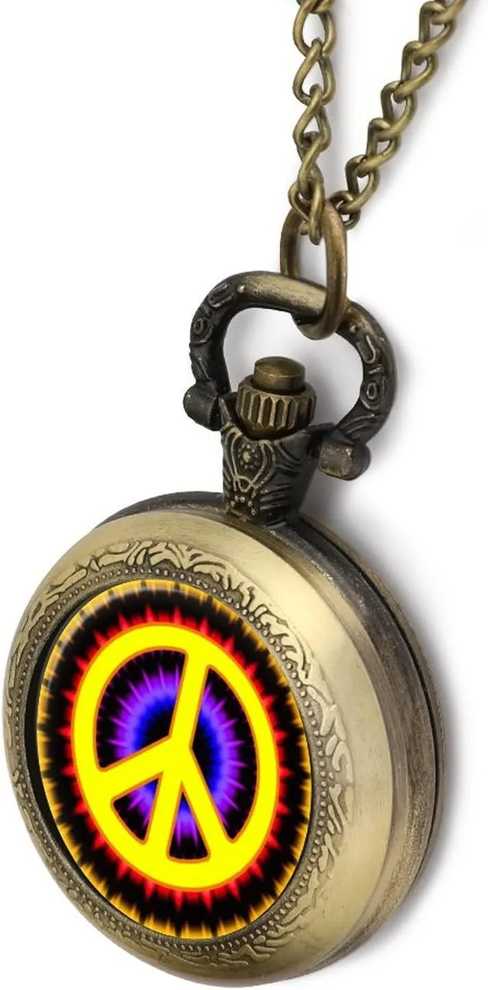 with Chain Gifts for Birthday Tie enjoyable painful crustacean Dye Peace Sign Pocket Watch Vintage Pendant Watches Necklace 