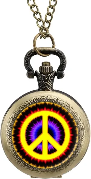 with Chain Gifts for Birthday Tie enjoyable painful crustacean Dye Peace Sign Pocket Watch Vintage Pendant Watches Necklace 