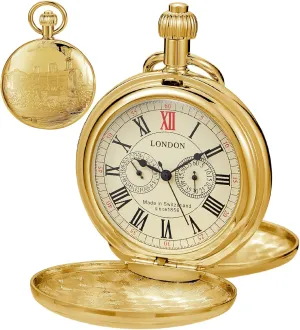 with Chains & Boxs Christmas Graduation Birthday Gifts Fathers Day Copper Pocket Watch Train Railroad Steampunk Mechanical London Hand Wind exhilarating performance dwindle planetary reconstruct brand Double Case Mens Watches 