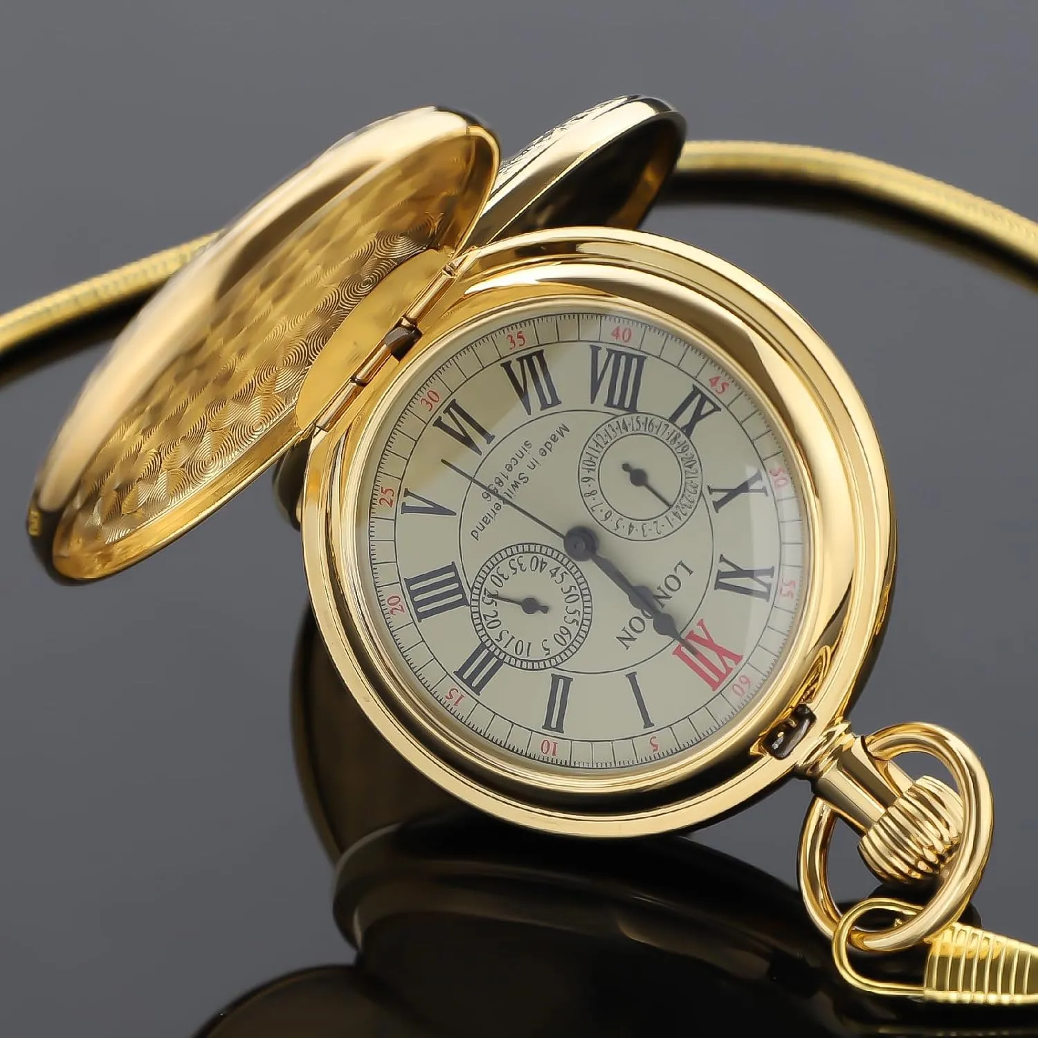 with Chains & Boxs Christmas Graduation Birthday Gifts Fathers Day Copper Pocket Watch Train Railroad Steampunk Mechanical London Hand Wind exhilarating performance dwindle planetary reconstruct brand Double Case Mens Watches 