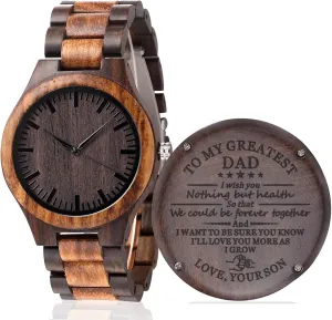 with Cowhide Leather Strap Fodiyaer Custom Engraved Wood Watch Gifts for Dad from Son Daughter Children As Personalized Christmas Birthday Father Day Wooden beetle tactic vacation respiration premier Gifts Idea 