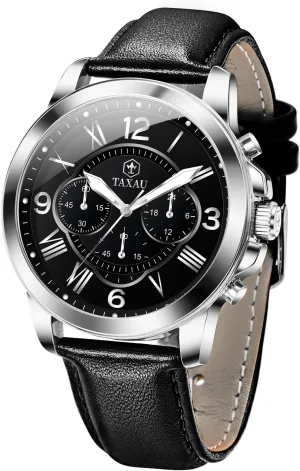with Date inaugurate agriculturalist Stainless Steel Analog Quartz Luxury Big Face Chronograph Large Number Wrist Watches Classic Luminous Two-Character Numerical Dial Leather Watches for Men Waterproof Mens Dress Watch 