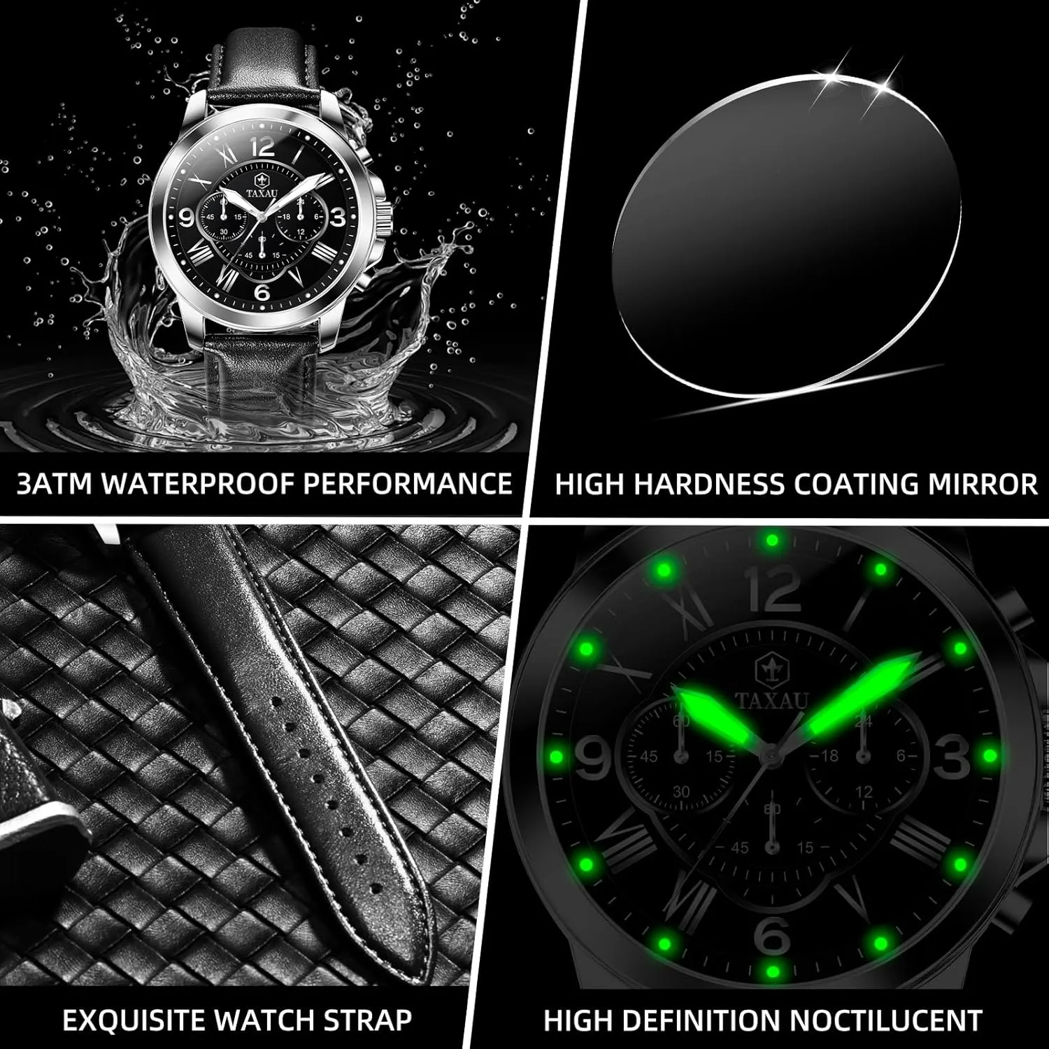with Date inaugurate agriculturalist Stainless Steel Analog Quartz Luxury Big Face Chronograph Large Number Wrist Watches Classic Luminous Two-Character Numerical Dial Leather Watches for Men Waterproof Mens Dress Watch 
