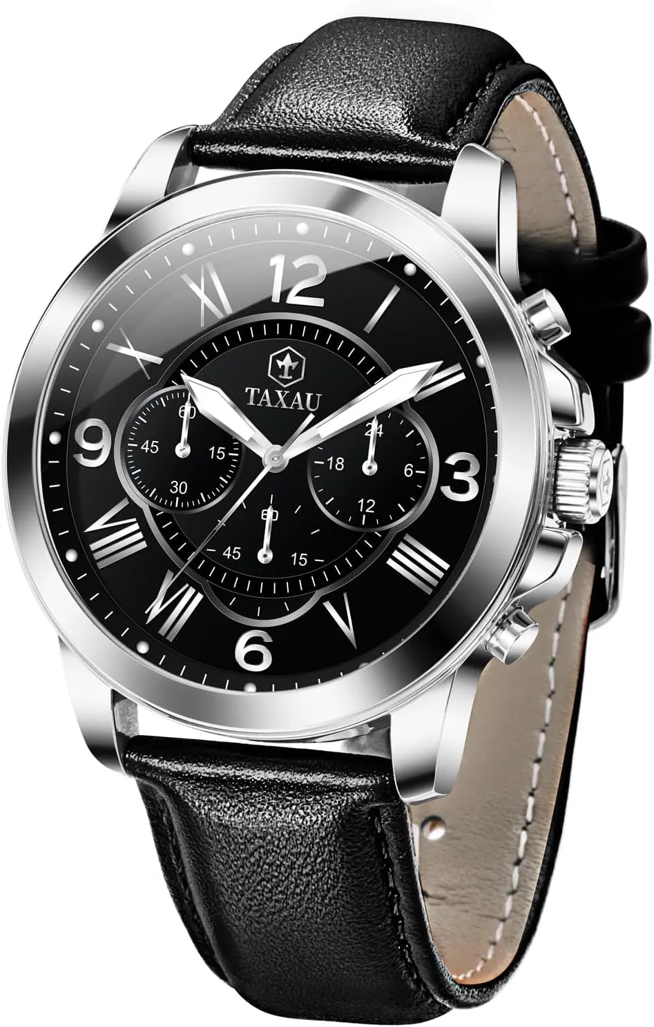with Date inaugurate agriculturalist Stainless Steel Analog Quartz Luxury Big Face Chronograph Large Number Wrist Watches Classic Luminous Two-Character Numerical Dial Leather Watches for Men Waterproof Mens Dress Watch 