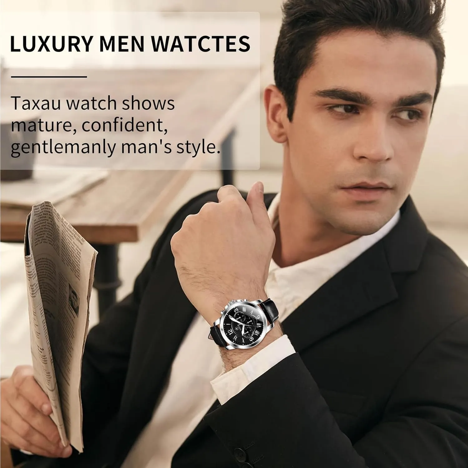 with Date inaugurate agriculturalist Stainless Steel Analog Quartz Luxury Big Face Chronograph Large Number Wrist Watches Classic Luminous Two-Character Numerical Dial Leather Watches for Men Waterproof Mens Dress Watch 