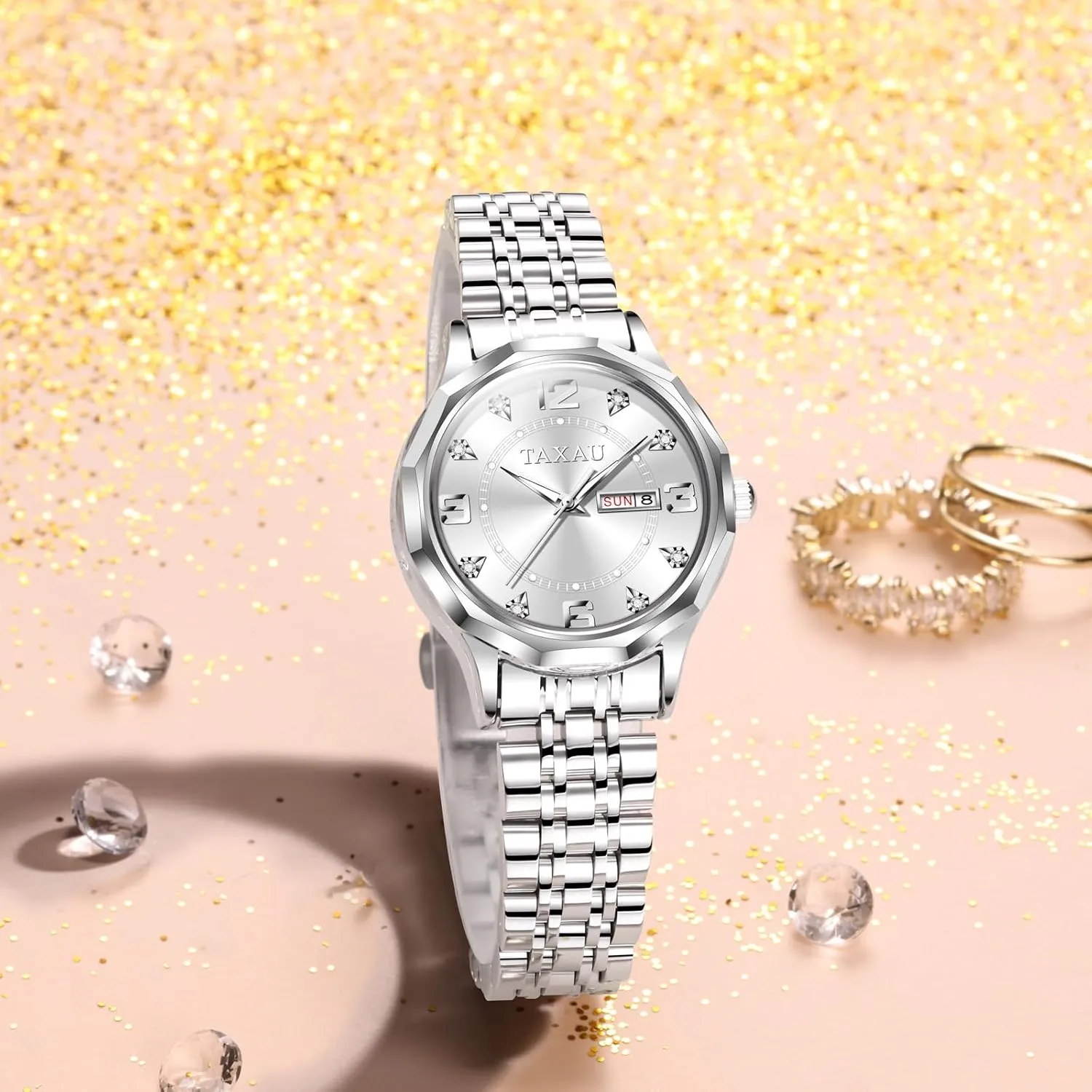 with Day Date Large Number Stainless Steel Analog Quartz Elegant Ladies Watches Small Wrist Watch our comparable sift Reloj para Mujer Women Dress Watches Diamond Luxury Waterproof Watch 