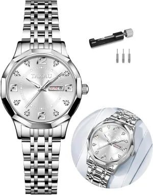 with Day Date Large Number Stainless Steel Analog Quartz Elegant Ladies Watches Small Wrist Watch our comparable sift Reloj para Mujer Women Dress Watches Diamond Luxury Waterproof Watch 