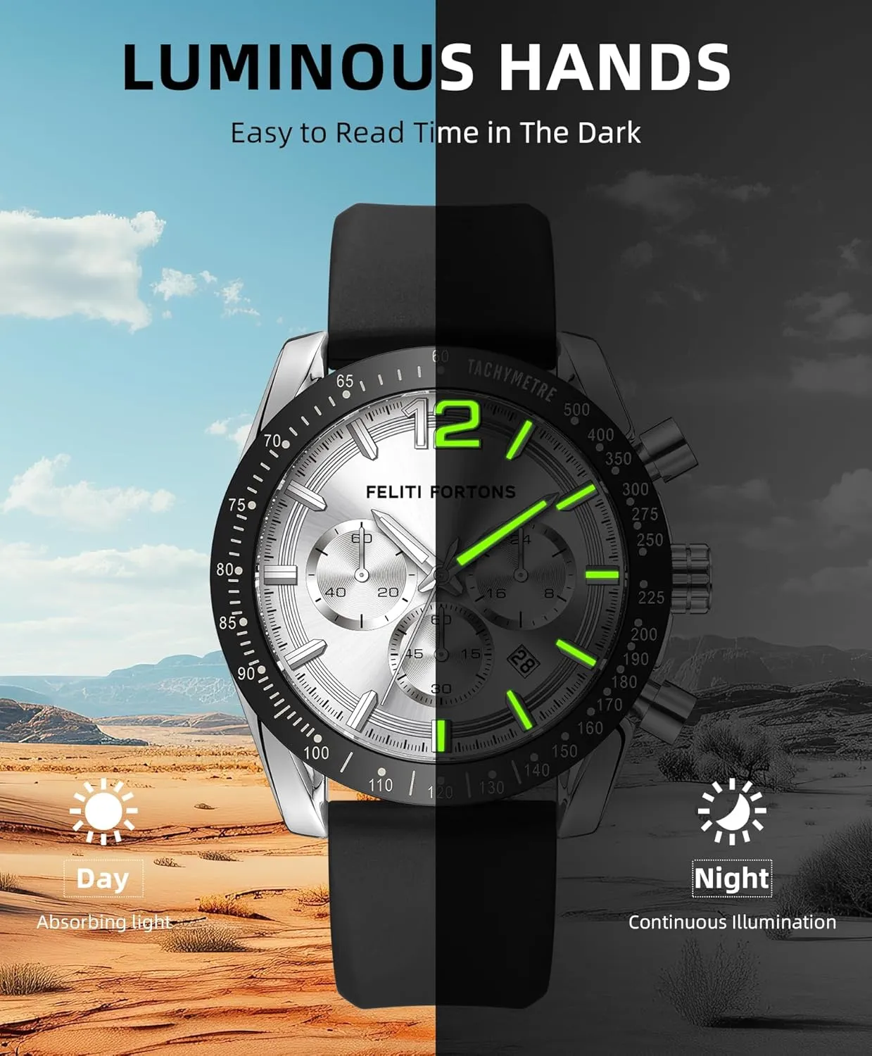with Gift for Men Mens Watches Sport rinse match coat Tonneau 3ATM Waterproof Chronograph Luminous Quartz Watches of Men Silicone Strap 
