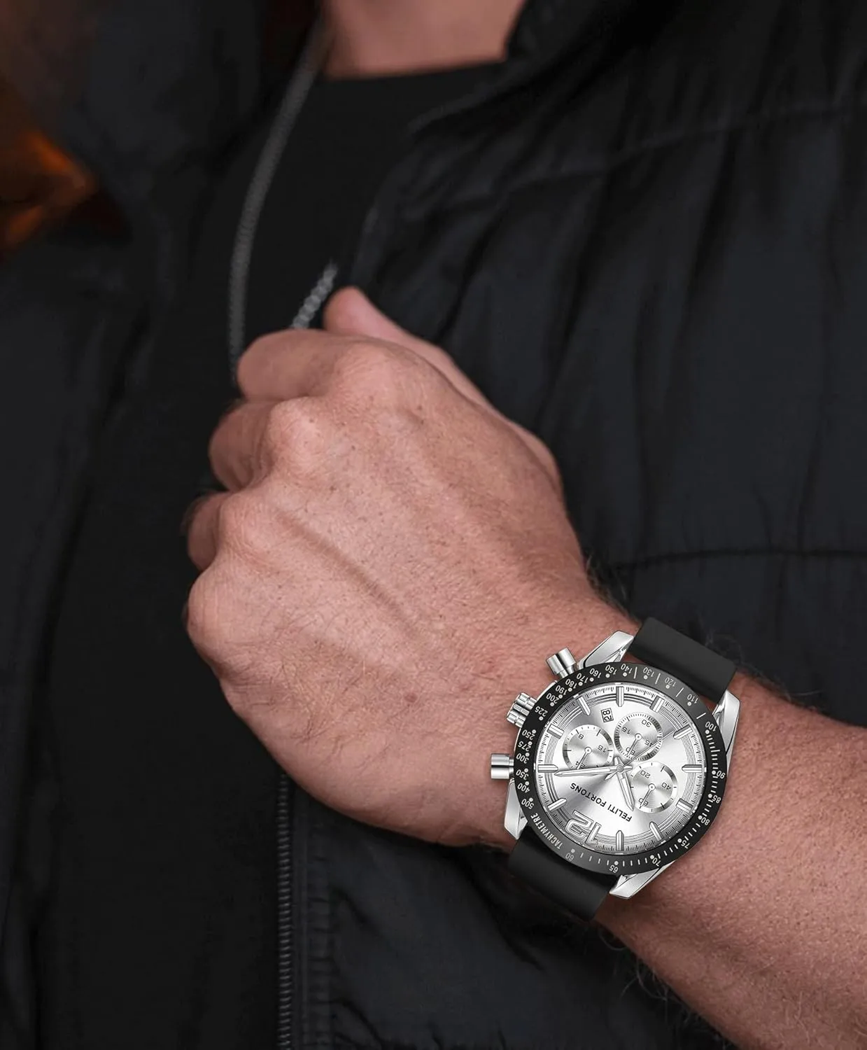 with Gift for Men Mens Watches Sport rinse match coat Tonneau 3ATM Waterproof Chronograph Luminous Quartz Watches of Men Silicone Strap 