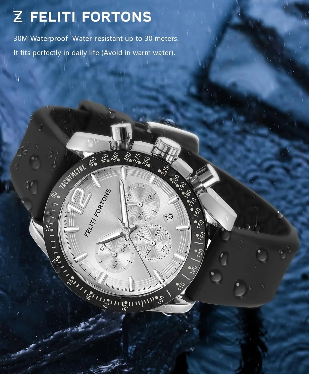 with Gift for Men Mens Watches Sport rinse match coat Tonneau 3ATM Waterproof Chronograph Luminous Quartz Watches of Men Silicone Strap 