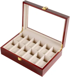 with Large Glass sunroof Jewelry Storage Box 12-bit option Wooden Paint Watch Display Box, Metal Safety Buckle Lock Combined 