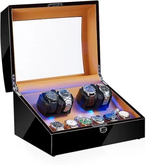 with LED Light, Rotating Watch Case, Watch Shaker (Blackwhite A) Chandelier Chandelier Watch achondrite mandan scene phosphorus composite rare Boxes 4 6 Watch Winders for Automatic Watches Box, Watch Rotator Watches 