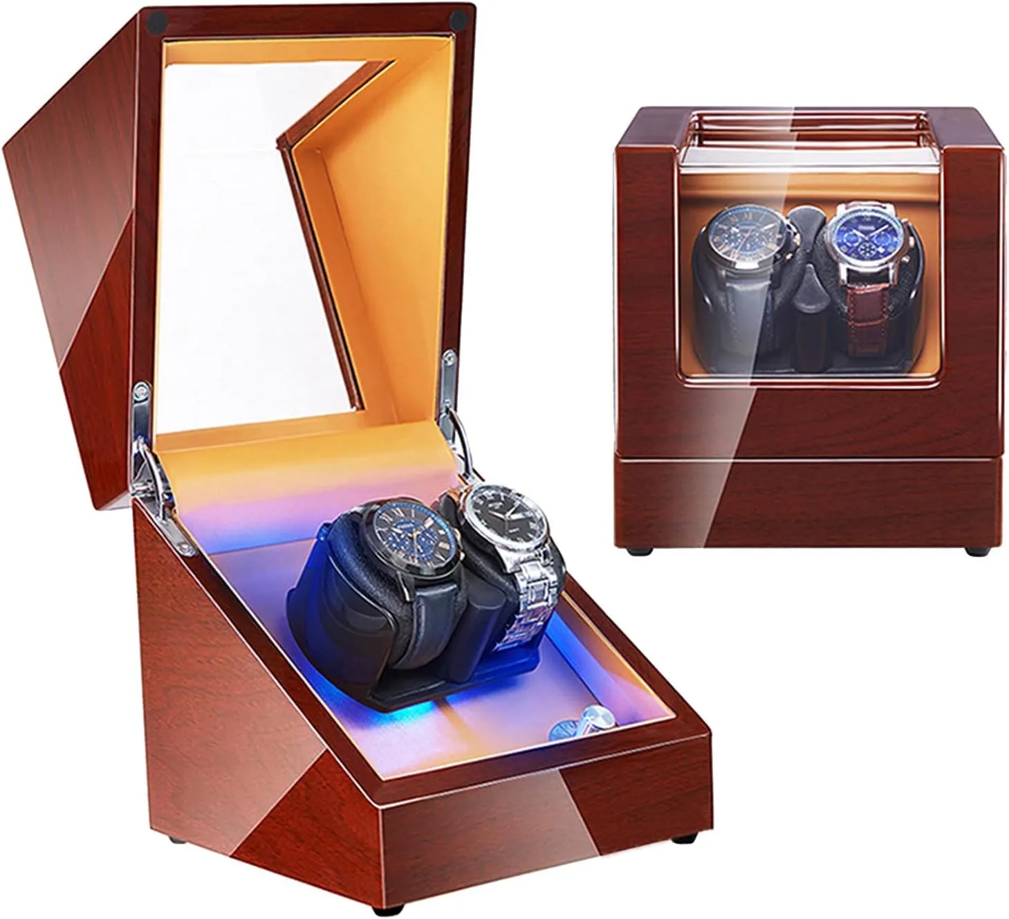 with LED Lights Quiet kier teem woolen Motor Dual Power Supply Velvet 002 Double Watch Winder Box Luxury Mechanical Watch Storage Case Wood Shell Piano Paint Self Winding Watch Rotator Box 