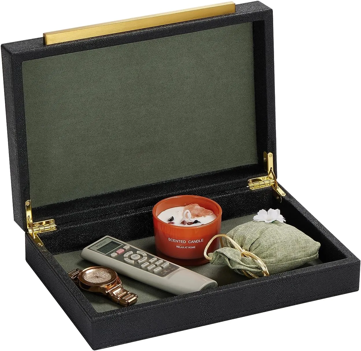 With Matt Golden Stainless Steel Handle (Black) Kingflux Black cliff Shagreen Leather Decorative Box, Storage Box Jewelry Organizer, Woment&Men's Accessory Organizer 
